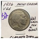 1926 BUFFALO NICKEL CLASHED DIES MINT ERROR