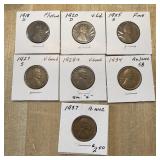 LOT OF 7 WHEAT PENNIES CENTS