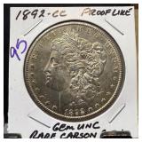 1892-CC PROOF LIKE UNC MORGAN SILVER DOLLAR LOOK!!