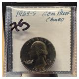 1969-S GEM PROOF CAMEO QUARTER