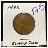 1932 WHEAT PENNY CENT SCARCE DATE