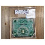 1944 EMERGENCY 2 FRANC CURRENCY NOTE