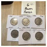 QTY 6 BUFFALO NICKELS BETTER