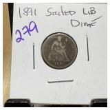 1891 SEATED LIBERTY SILVER DIME