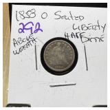 1858-O SEATED LIBERTY SILVER HALF DIME ABV WREATH
