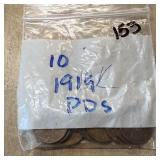 QTY 10 1919 P,D,S WHEAT PENNIES CENTS