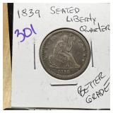 1839 SEATED LIBERTY SILVER QUARTER