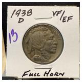 1938-D BUFFALO NICKEL FULL HORN