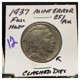 1937 BUFFALO NICKEL MINT ERROR CLASHED DIES