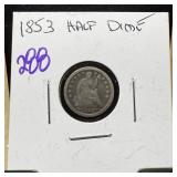 1853 SEATED LIBERTY SILVER HALF DIME