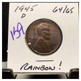 1945-D WHEAT PENNY CENT RAINBOW HIGH GRADE