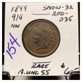 1899 9/9 INDIAN HEAD PENNY CENT RPD-032 RARE
