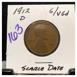 1912-D WHEAT PENNY CENT SCARCE DATE
