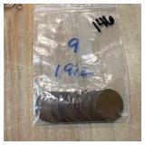 QTY 9 1912 WHEAT PENNY CENTS