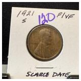 1921-S WHEAT PENNY CENT SCARCE DATE