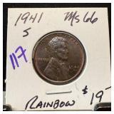 1941-S WHEAT PENNY CENT RAINBOW