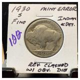 1930-S BUFFALO NICKEL CLASHED W OBV DIE
