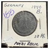1940 GERMANY 10 PFENNIG NAZI ERA COIN