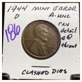 1944-D WHEAT PENNY CENT CLASHED DIES