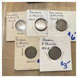 5PC PRE 3RD REICH GERMAN COINS 5 PFENNIGS