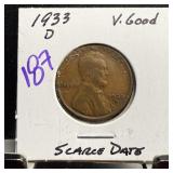 1933-D WHEAT PENNY CENT SCARCE DATE