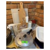 LARGE LOT OF MIXED CUTTING BOARDS PRESSURE COOKER+