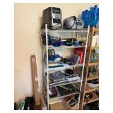 METAL SHELF UNIT W CONTENTS & MORE