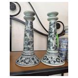 PAIR OF MATCHED STONEWARE CANDLESTICKS