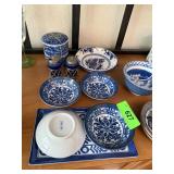 LOT OF MIXED BLUE & WHITE ASIAN DISHES MORE