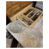 LOT OF KITCHEN UTENSILS / IRIS GLASS BOWL MORE