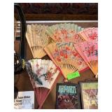 LOT OF BAMBOO ASIAN FOLDING FANS