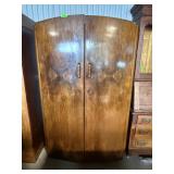 ART DECO BURLED WALNUT BOWED DOOR WARDROBE