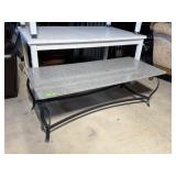 QUARTZ TOP WROUGHT IRON BASE COFFEE TABLE