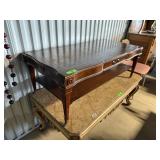 VINTAGE LEATHER TOP COFFEE TABLE W DRAWER