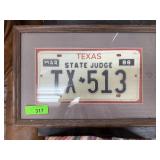 VINTAGE FRAMED TEXAS STATE JUDGE LICENSE PLATE