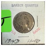1914-D BARBER SILVER QUARTER