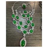 CHINESE JADE NECKLACE BRACELET RING EARRINGS SET