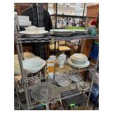 3 SHELVES OF GLASS DISHES MORE & PLATTER BELOW