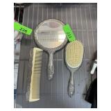 3PC SILVERPLATE VANITY SET MIRROR COMB BRUSH