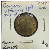 1950-G GERMANY 10 PFENNIG UNC SCARCE