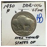 1930 BUFFALO NICKEL DDR-006 EXTRA THICK