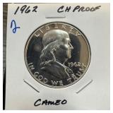 1962 PROOF CAMEO FRANKLIN SILVER HALF DOLLAR