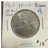 1964 PHILIPPINES 50 CENTAVOS BETTER GRADE