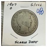 1907-O BARBER SILVER QUARTER SCARCE