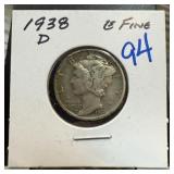 1938-D MERCURY SILVER DIME