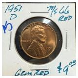 1951-D WHEAT PENNY CENT RED HIGH GRADE
