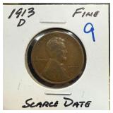 1913-D WHEAT PENNY CENT HARDER DATE