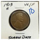 1913-S WHEAT PENNY CENT SCARCE DATE