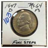 1947-D JEFFERSON NICKEL FULL STEPS