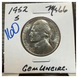 1952-S JEFFERSON NICKEL GEM UNC